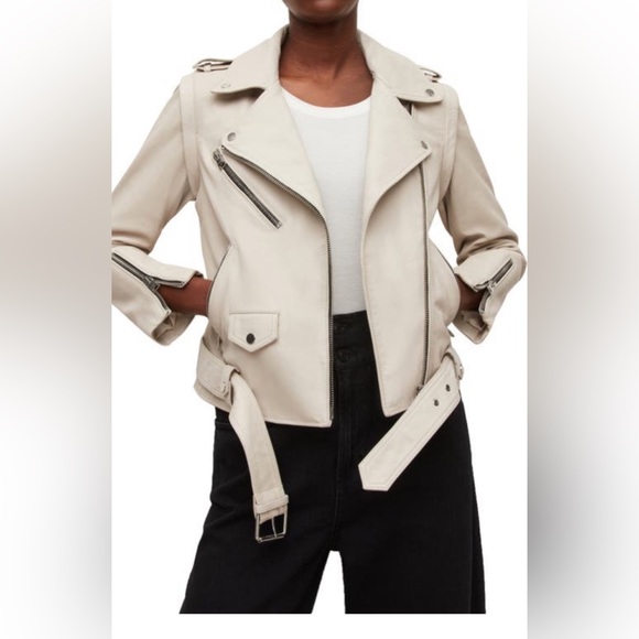 All Saints Ivory Morgan Leather Biker Jacket converts into Vest - Picture 4 of 8